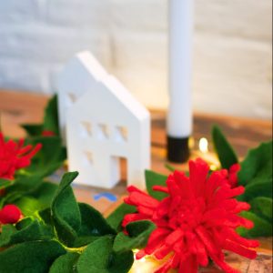 kerststuk met huisjes