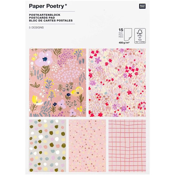 Papierblok kaarten roze 15 stuks