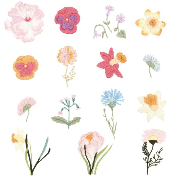 stick and stitch borduurset lentebloemen, 15 stuks